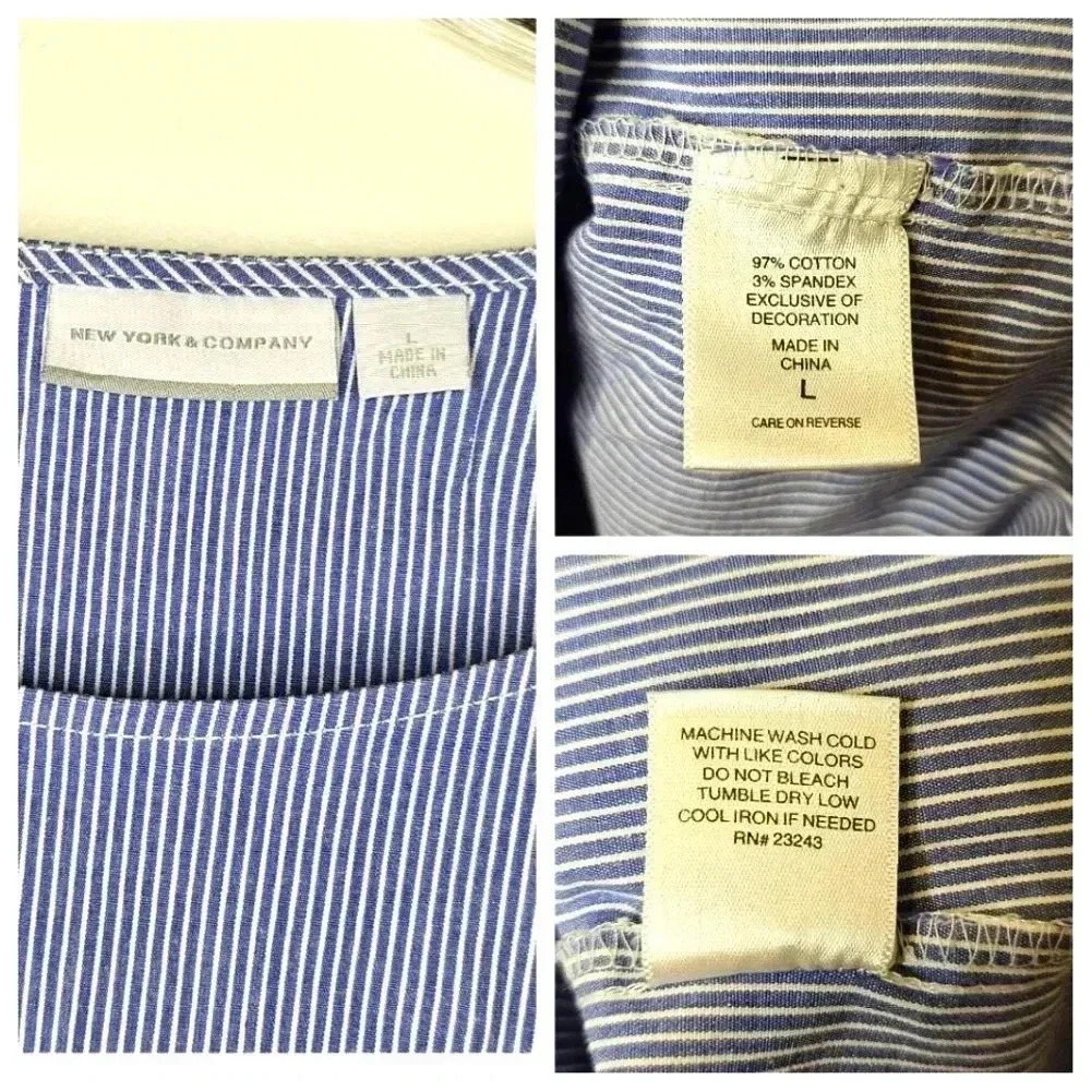 ❤️ LAST CHANCE SALE New York & Company Large Blue Stripe Lace Bell Sleeve Top - Picture 6 of 7